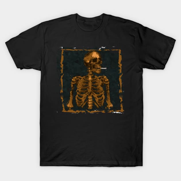 Skull of a Skeleton Burning Cigarette Vincent Van Gogh Art T-Shirt by Blink_Imprints10